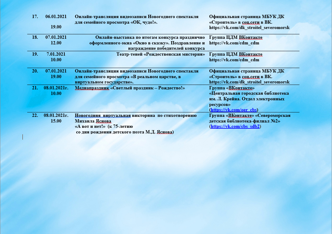 Расписание североморск. Мероприятия новогодние в Карпогорах 31.12.2021. Расписание праздничных мероприятий на новый год Тамбов-. Праздничные мероприятия в Нижнем Новгороде 31 декабря 2021. Учреждения культуры подведомственные управлению культуры г.Ялта.