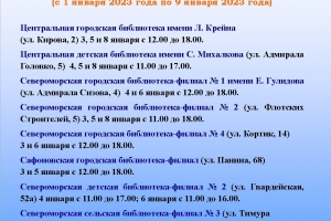 График работы библиотек в новогодние праздники 2022-2023